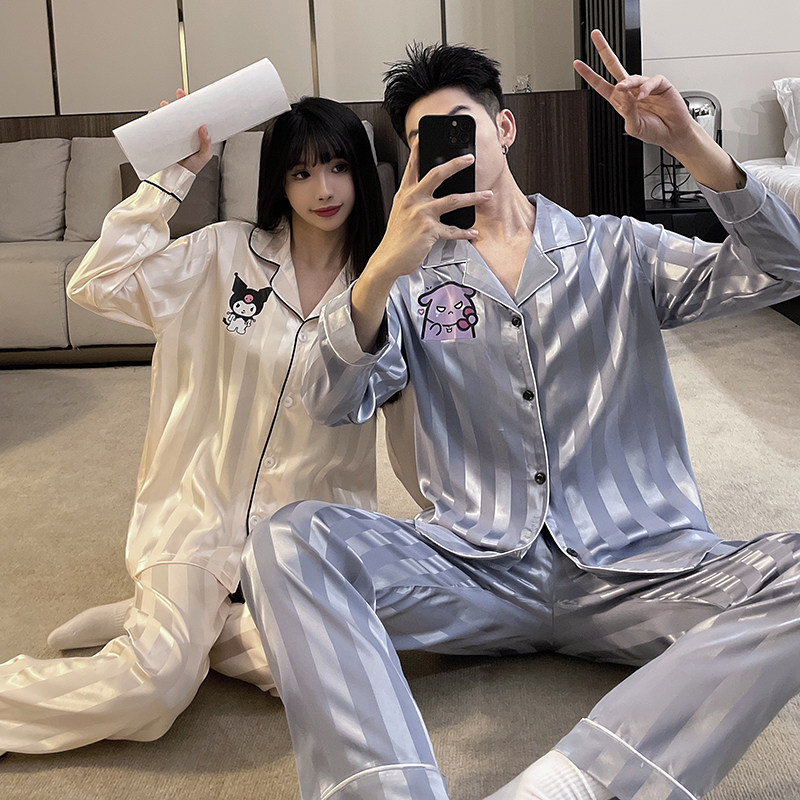 库洛米情侣睡衣薄款女生春秋季冰丝长袖可爱卡通开衫家居服套装