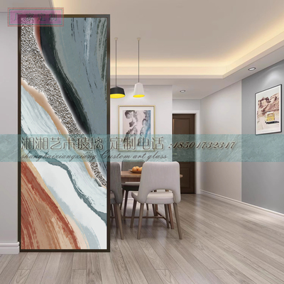轻奢简约艺术玻璃屏风入户玄关家用客厅卫生间隔断遮挡半墙玻璃