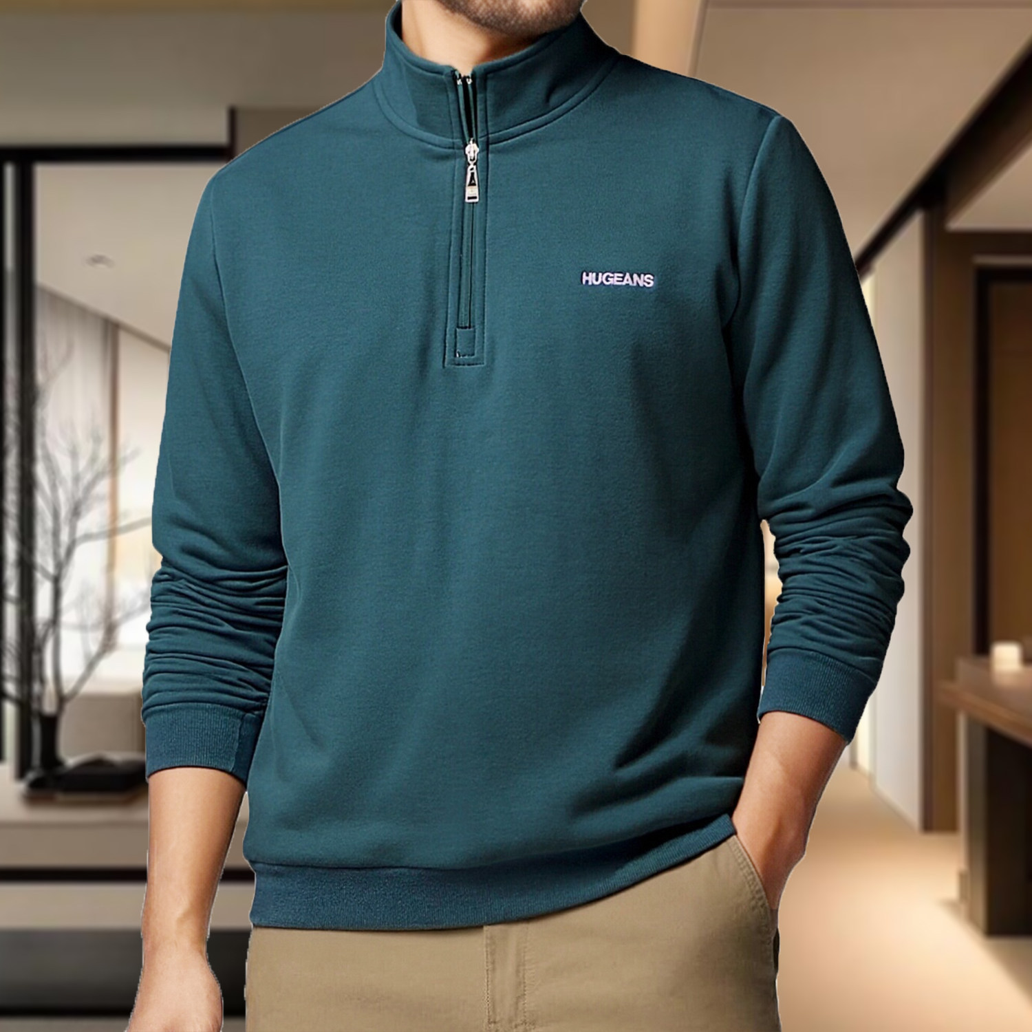 半拉链立领长袖T恤2026春秋新款简约运动风上衣男加肥加大码宽松