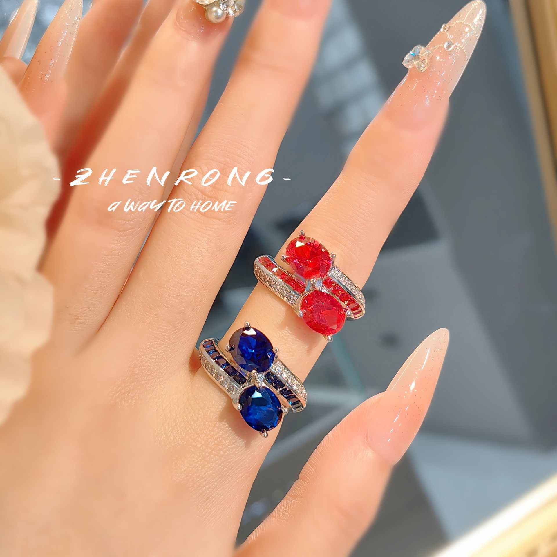 Young法式复古双生石红刚玉戒指女vintage中古风高碳钻蓝尖晶女戒,饰品/流行首饰/时尚饰品新,戒指/指环,淘宝优惠券,粉丝福利购,淘宝优惠卷