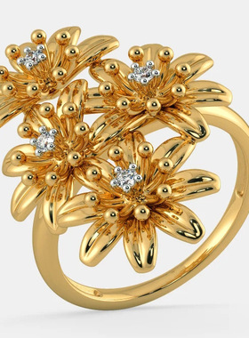 镀18黄金色四朵菊花戒指女