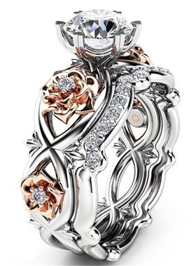 热卖玫瑰花朵戒指订婚镶嵌锆石