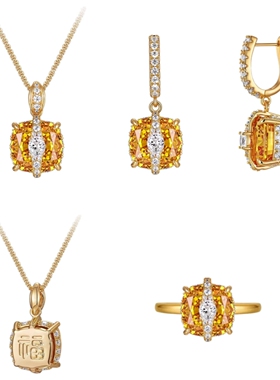 Young四方来财方糖黄福吊坠项链爆闪彩宝纳福耳环大黄冰糖戒指女