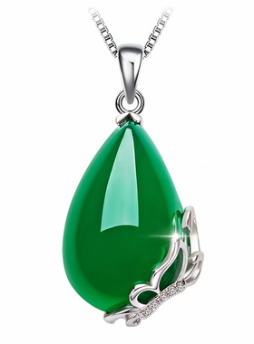 绿玉髓蝴蝶吊坠韩国银项链