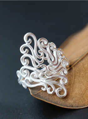 戒指花纹欧美风夸张银饰品