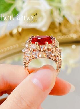 织纹雕金工艺卢比红宝石戒指