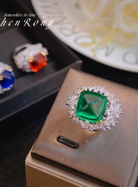 重工满钻蓝芬达钻彩宝戒子