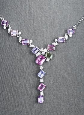 仿真帕拉恰蓝宝石彩宝项链