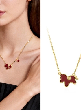 Young生肖马上有钱红色爱心贝壳项链气质轻奢马吊坠花朵锁骨链女