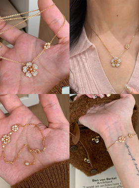 法式复古烂漫双花项链女