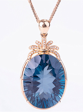 韩版吊坠蓝钻托帕石18k金南非