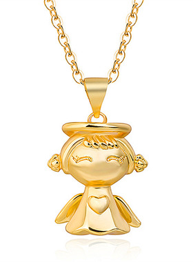 Young镀金镀24k金家和宝宝吊坠福星小天使吊坠女锁骨链吊坠项链