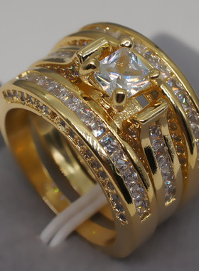 热卖结婚套戒欧美奢华方钻跨境