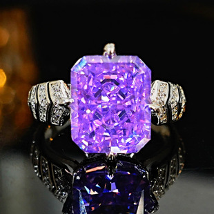 Young轻奢气质丘比特之箭紫锂辉冰花切戒指镶嵌高碳钻复古紫钻女