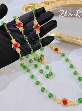 中式仿天然绿珠套链毛衣链女