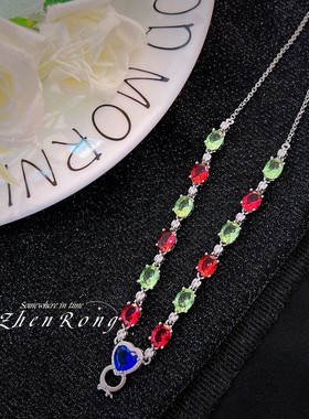 仿天然碧玺万能项链翡翠彩宝吊坠