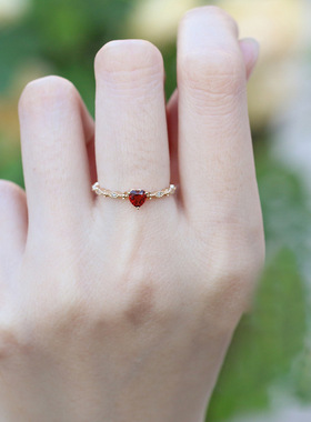 欧美风14k金心形红宝石订婚钻戒