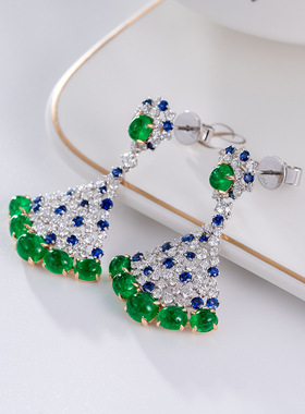 Young高定珠宝超仙裙子耳环女S925银针轻奢仿真祖母绿耳钉耳坠女