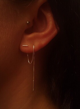 Youngwishs925银T型耳线女 欧美时尚T型耳饰气质超长款耳链女厂家