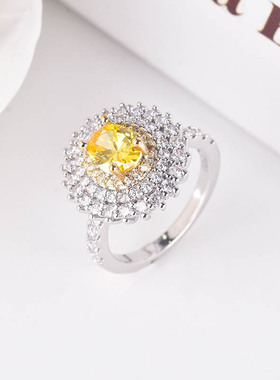 鹅蛋形电镀超闪八心八箭订婚戒子