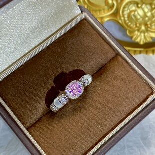 小红书同款中古粉色方糖贝母戒指女名媛高级千金感叠戴食指戒指