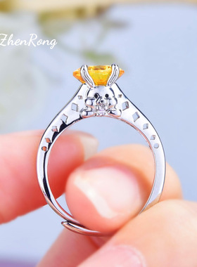 八心八箭锆石萌兔戒指