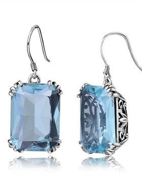 Young纯银925美人鱼耳环女镶彩宝石网红简约复古ins学生银饰品