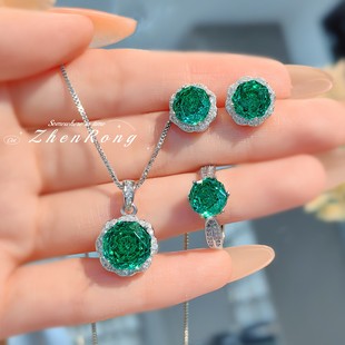 Young八角千禧玫瑰切帕拉伊巴项链吊坠镶高碳钻坦桑蓝玫瑰花戒指