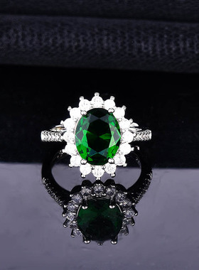 抖音爆款镶嵌椭圆形仿天然祖母绿