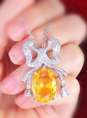 蝴蝶项链满钻超闪鸽子蛋黄钻吊坠