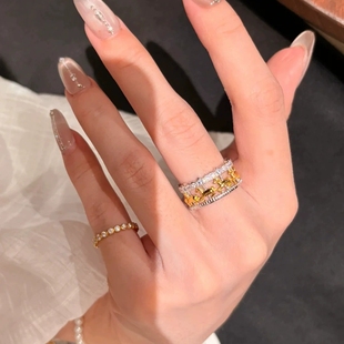 Young法式复古游乐园旋转木马戒指女轻奢中古镶钻排戒条戒尾戒女