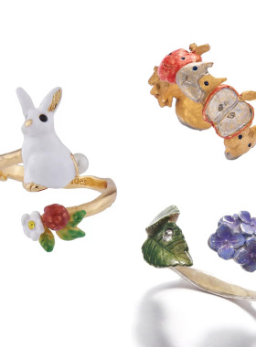 立体花朵兔子时尚可调节开口戒指