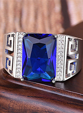 young方钻回纹商务风开口戒指