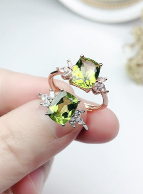 新款天然橄榄石戒指简约