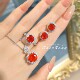 Young八角千禧玫瑰切中国红花朵项链吊坠镶高碳钻耳钉玫瑰花戒指