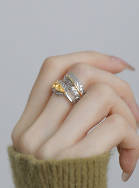小众设计羽毛开口戒指女