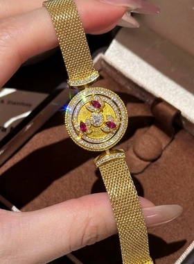 Young彩蝶同归镀金可旋转蝴蝶罗盘吊坠女红刚玉新中式表带链手链