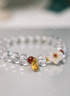 【壮的响亮】初晓白水晶沙金玛瑙樱花手链