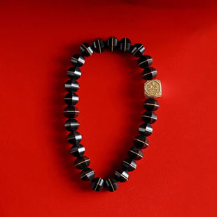 【壮的响亮】乾坤 紫光檀榫卯珠/24K镀金四方来财手链手串饰品