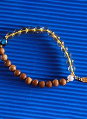 开运手串壮的响亮金丝楠木黄水晶
