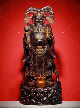 【壮的响亮】紫气迎福文财神印度小叶紫檀收藏珍品清刀造像摆件