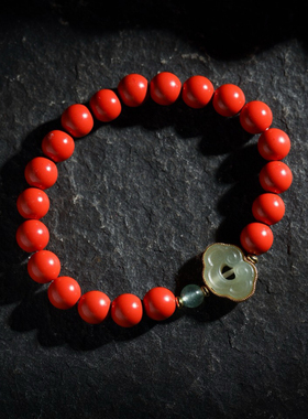 【壮的响亮】《朱光云翠》朱砂绿草莓晶/祥云本命年开运手链