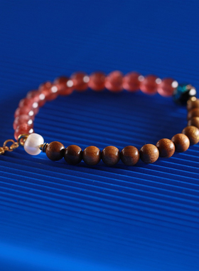 粉晶手链壮的响亮金丝楠木草莓晶