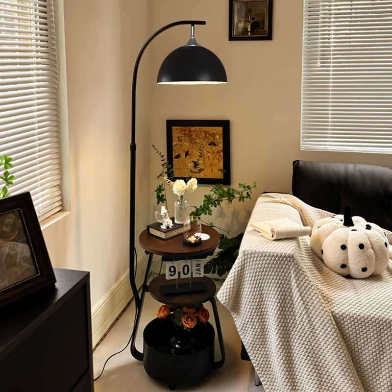 落地灯客厅沙发边置物茶几一体北欧书房奶油风卧室床头落地台灯
