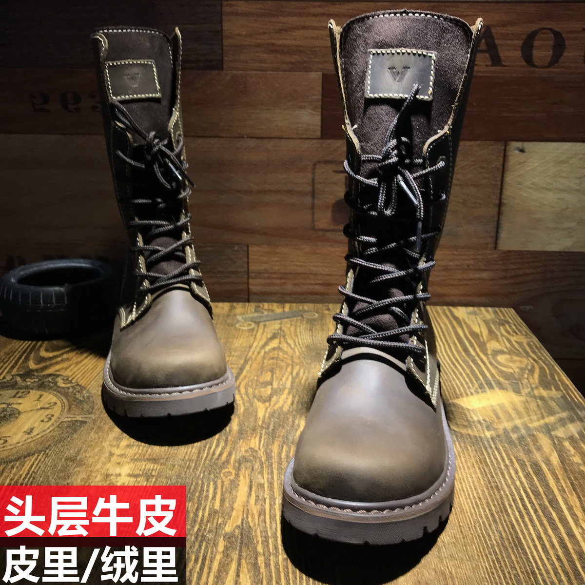 迷彩棉防水马靴复古机车靴马丁靴