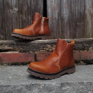 短靴拉链皮靴工装靴大头鞋大码厚底皮靴机车骑行摩托车靴蒙古马靴