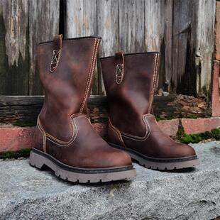 美式粗狂高帮宽松圆头防水骑行机车靴高筒蒙古马靴大码保暖棉鞋靴