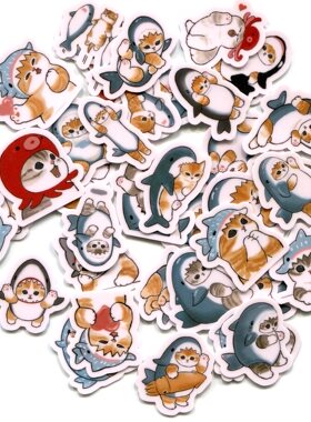 鲨鱼猫咪 01  自制手帐手机电脑相册防水贴纸 40枚   Z 1537