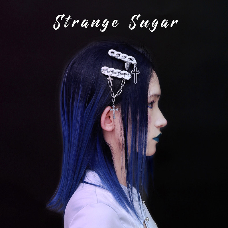 怪糖饰物集原创手工银色链条发夹边夹赛博朋克金属色未来感