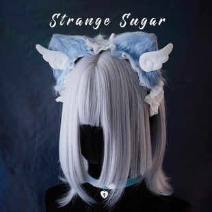 怪糖饰物集原创手工小翅膀毛绒猫耳荷叶边发箍头箍亚文化蓝色